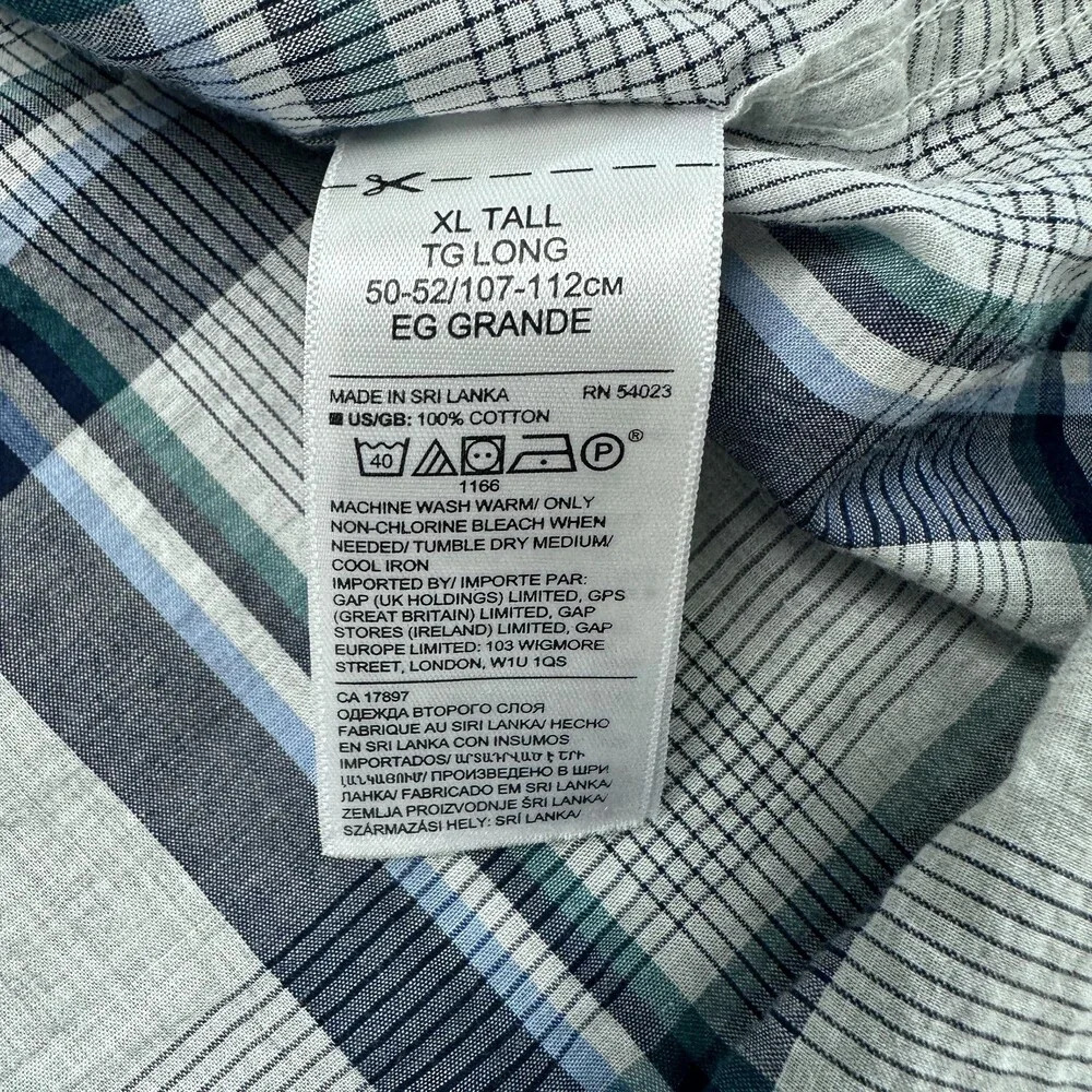 Banana Republic Untucked Shirt Mens XL Tall Blue Green Plaid Standard Fit Casual